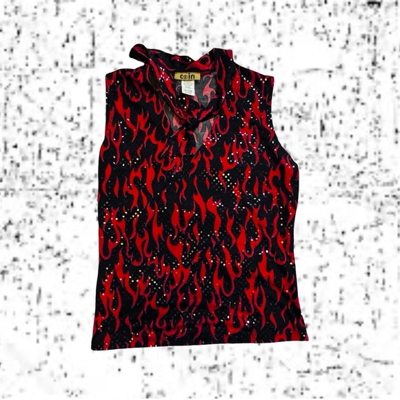 Coin Vintage Red Flame Black Sequin - Picture 2 of 6